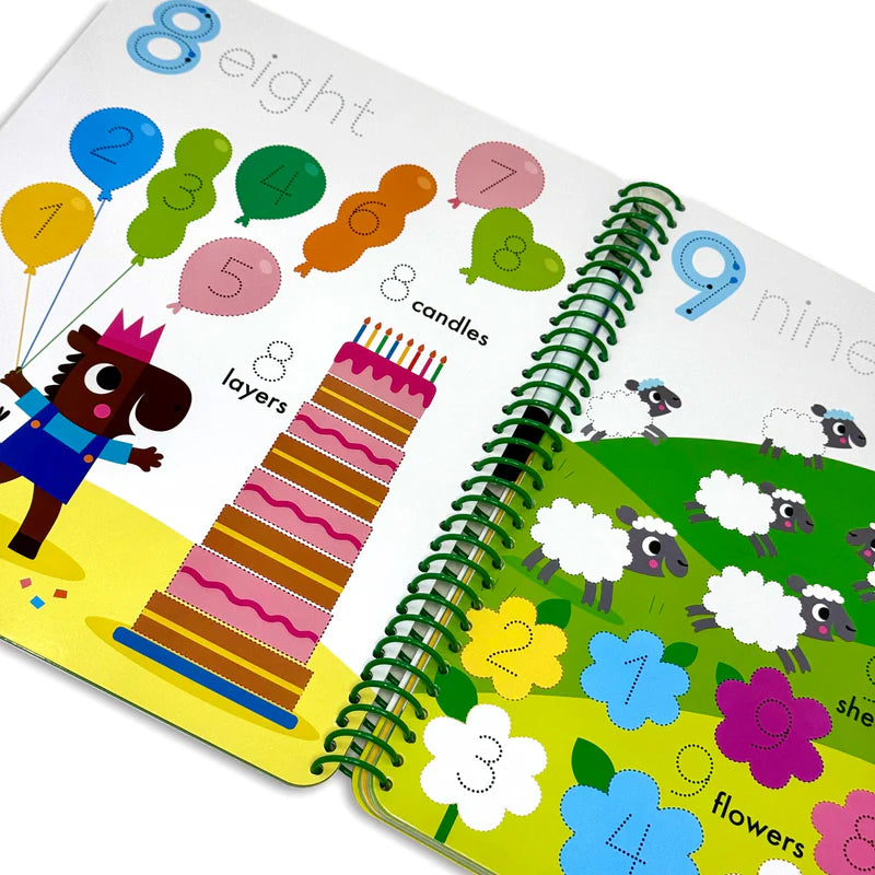 Inside page of Wipe Clean Get Ready For School Activity Book showing counting activity for ages 3-5