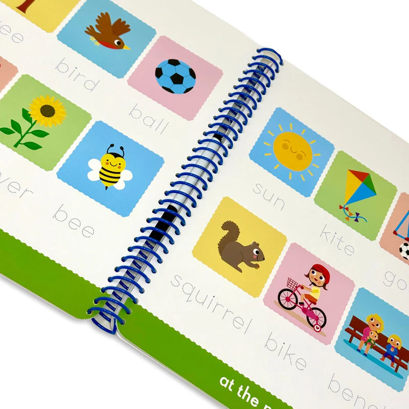 Wipe Clean Words Activity Book page with illustrated vocabulary matching exercise for early readers