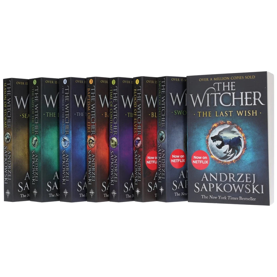 The Witcher fantasy book collection stacked paperback set by Andrzej Sapkowski
