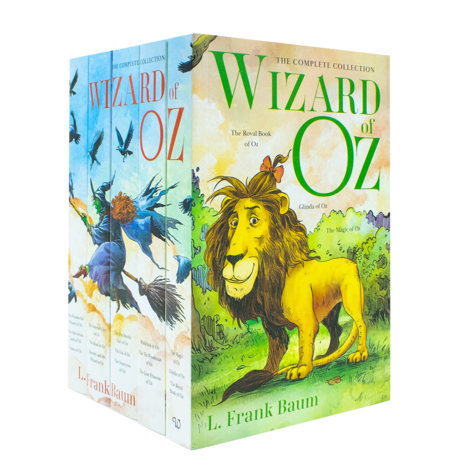 Wizard of Oz 15 book paperback collection set showing all five bind-up volumes by L. Frank Baum