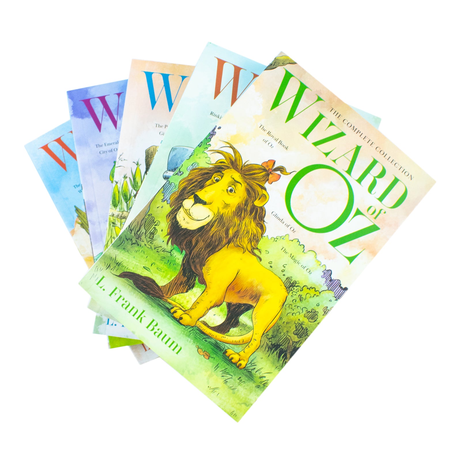 Wizard of Oz complete 15 book paperback set spines, L. Frank Baum classic fantasy collection