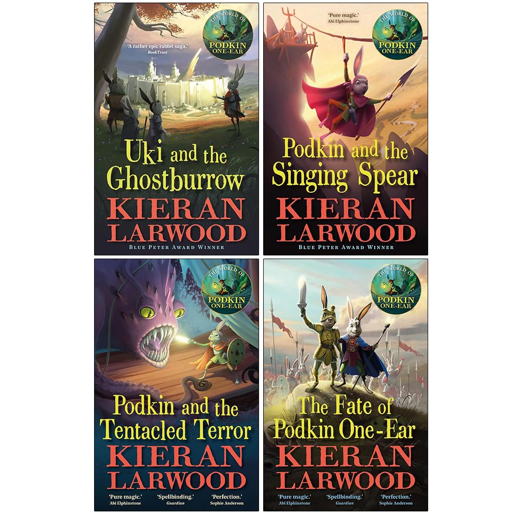 Uki and the Ghostburrow and Podkin and the Singing Spear paperback covers by Kieran Larwood