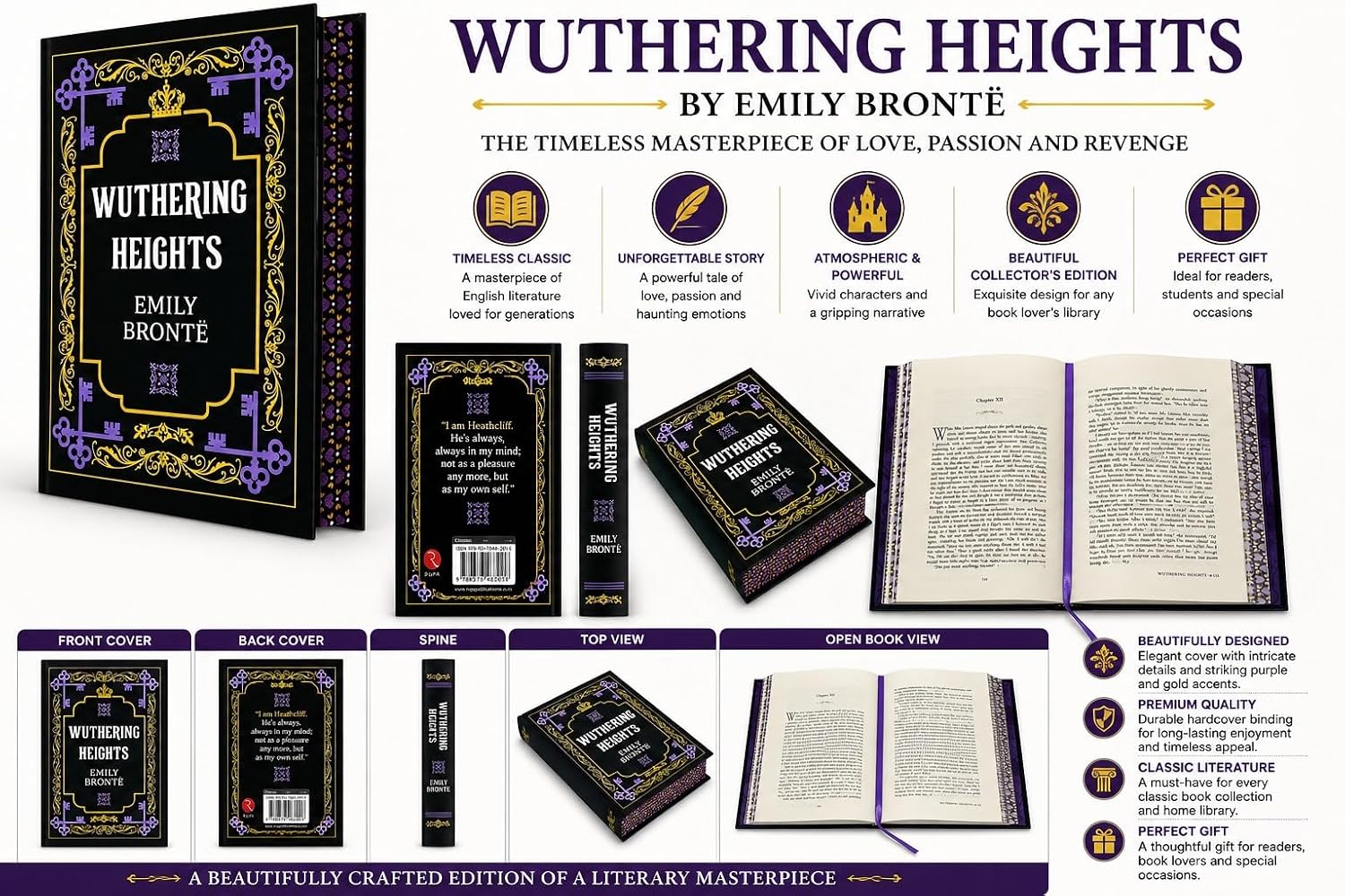 Wuthering Heights by Emily Brontë hardback spine and decorative cover design