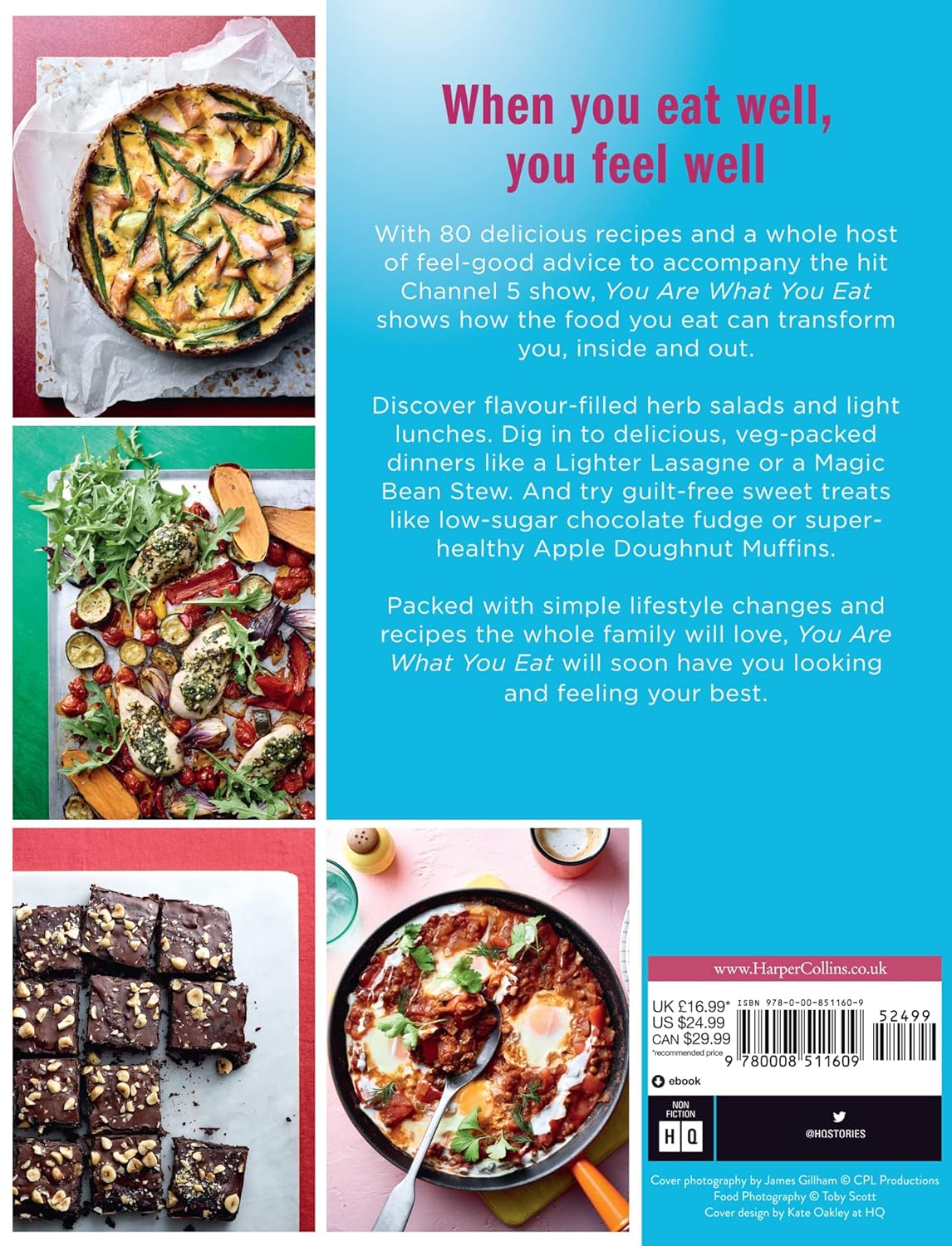 Inside pages of You Are What You Eat showing healthy recipes and lifestyle tips by Dr Amir Khan and Trisha Goddard