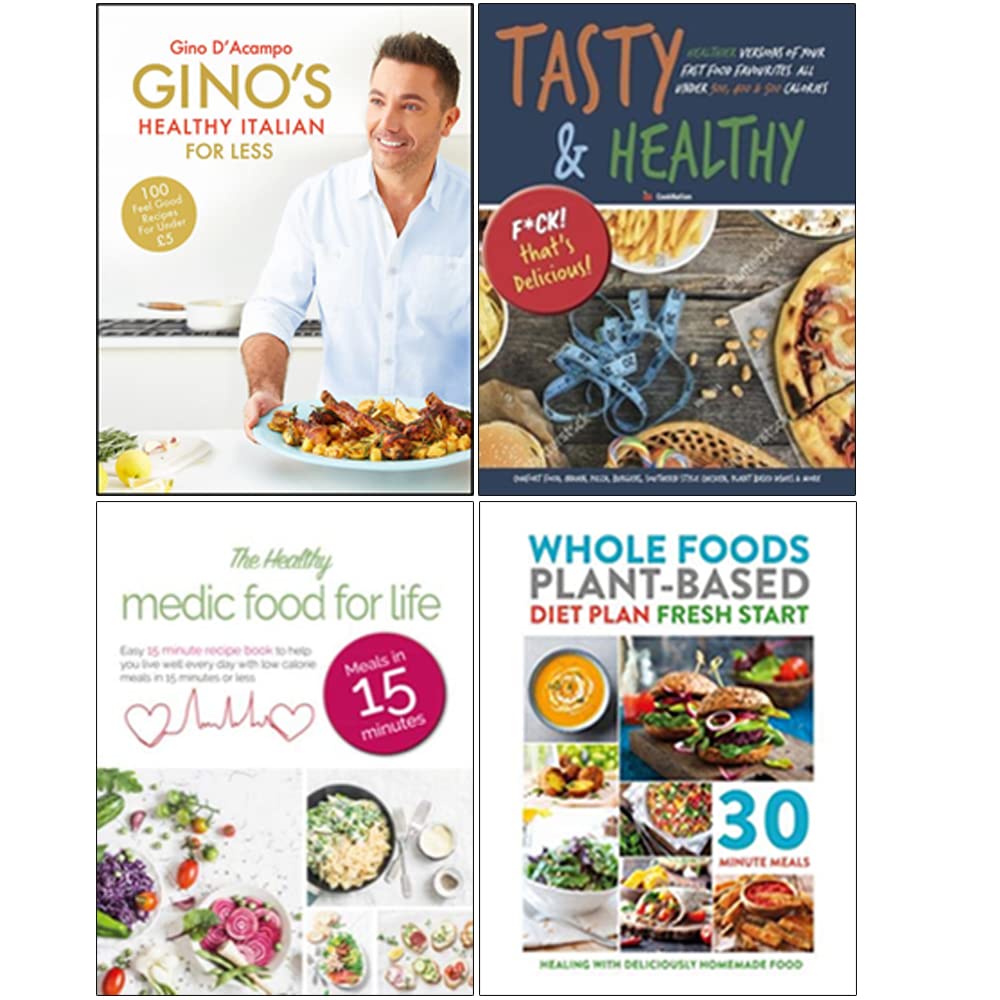 Gino's Healthy Italian for Less, Tasty & Healthy, Whole Foods Plant-Based Start 4 Books Set - Lets Buy Books
