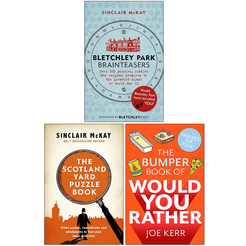 Bletchley Park Brainteasers, The Scotland Yard Puzzle Book and The Bumper Book of Would You Rather - 3 books paperback puzzle collection set