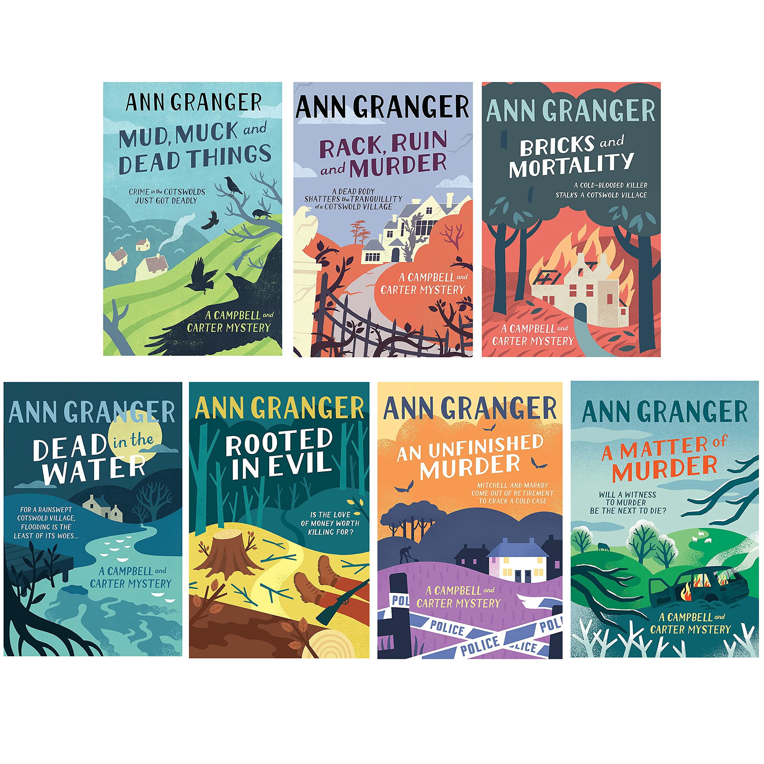 Campbell and Carter Mystery 7 book covers by Ann Granger - Paperback crime fiction set