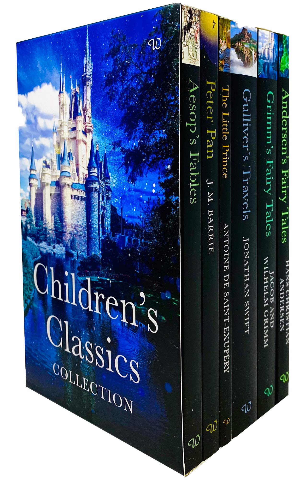 Children's Classics Collection 6 Books Paperback Set featuring Aesop's Fables, Peter Pan, The Little Prince, Gulliver's Travels, Grimm's Fairy Tales and Andersen's Fairy Tales - Ages 7-9