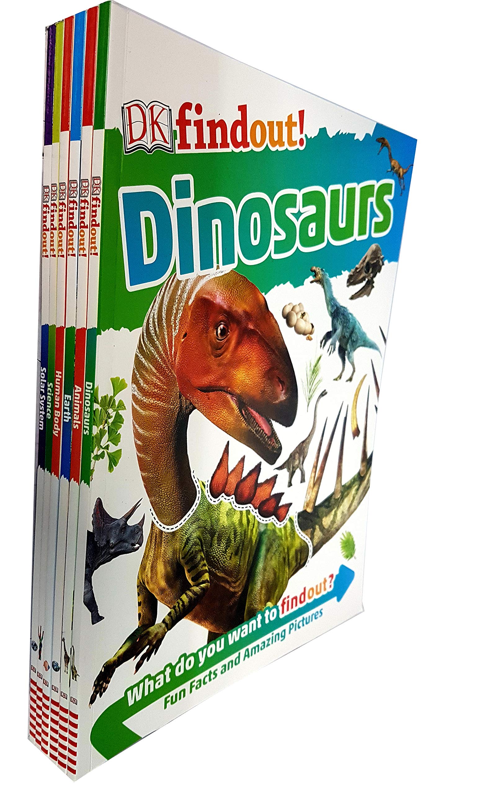 DK Findout! 6 Books Collection Set paperback covers - Animals, Science, Dinosaurs, Human Body, Solar System and Earth - Ages 6-9