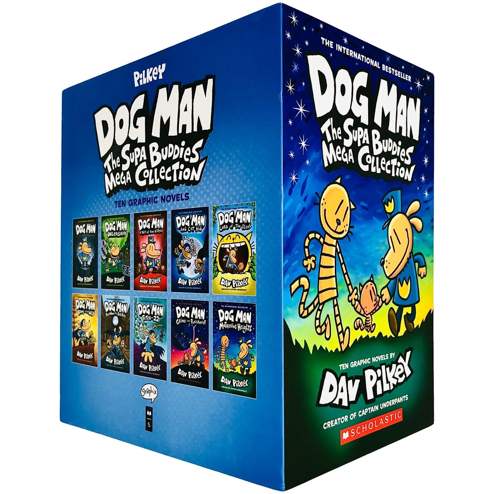 Dog Man Supa Buddies Mega Collection 10 Book Hardback Set by Dav Pilkey - full titles view