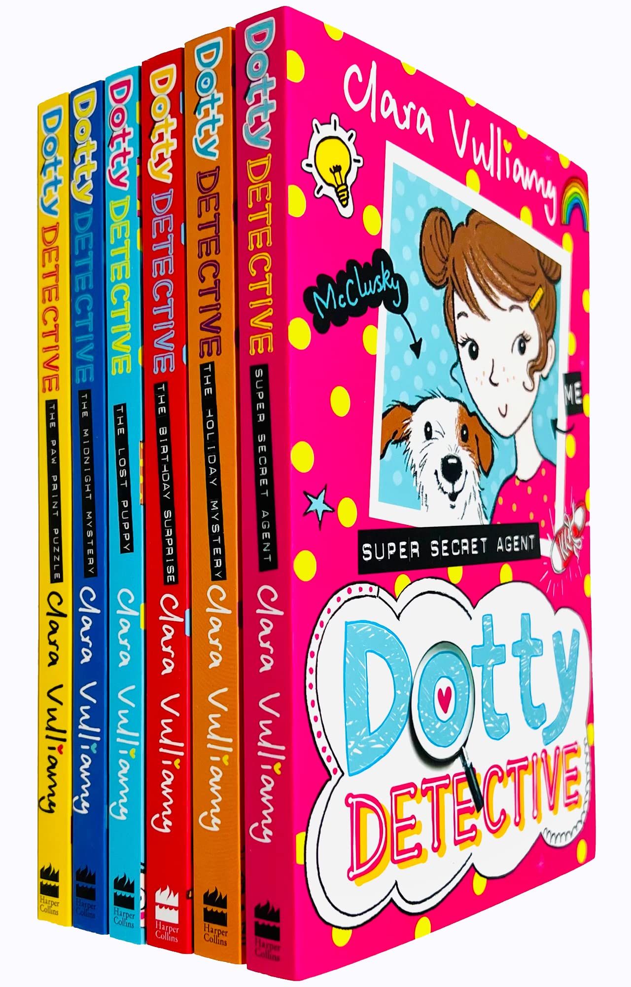Dotty Detective Collection by Clara Vulliamy - 6 book paperback set including Dotty Detective, The Paw Print Puzzle, The Midnight Mystery, The Lost Puppy, The Birthday Surprise and The Holiday Mystery - Ages 7-9