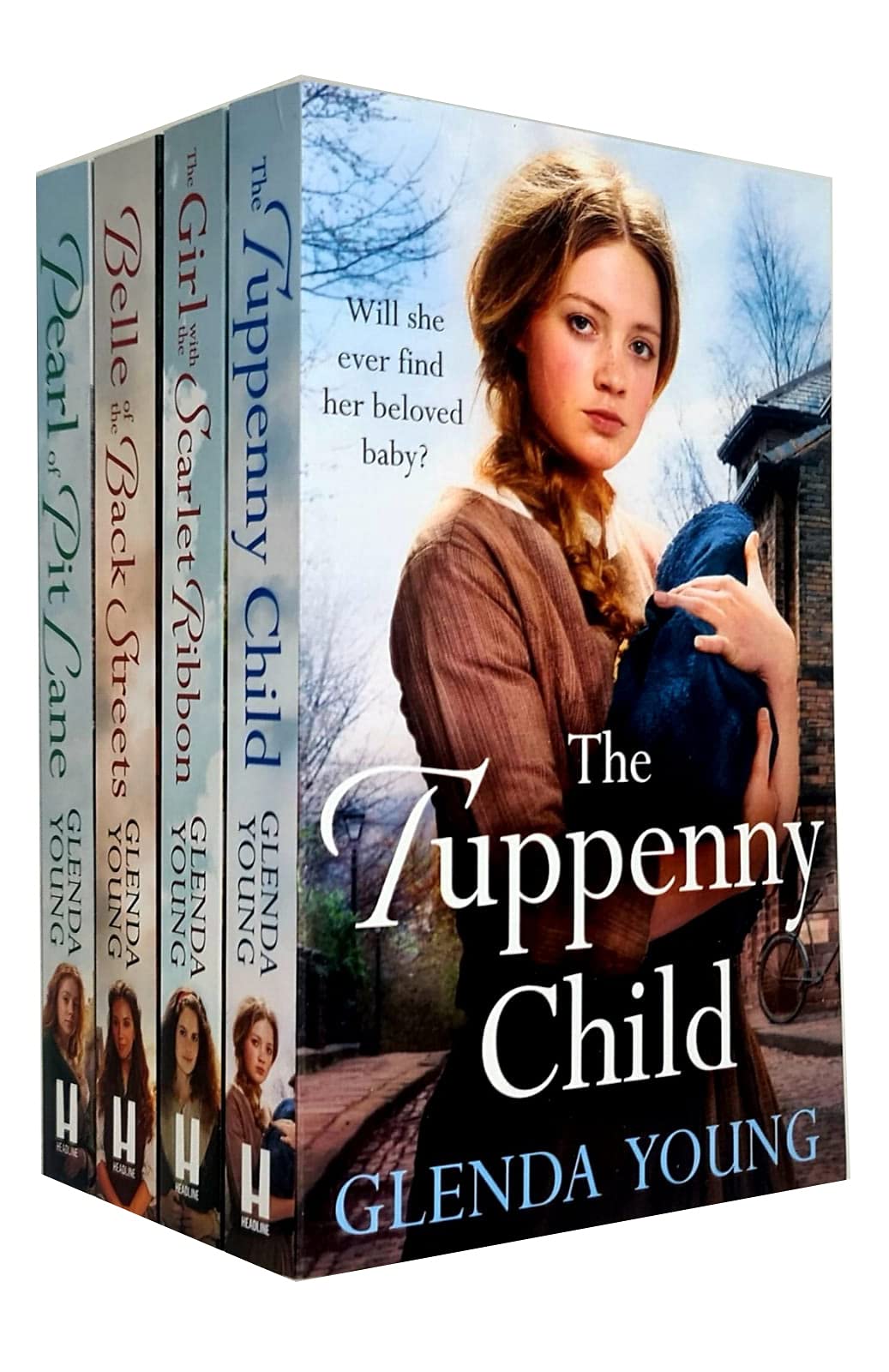 Glenda Young Collection 4 Books Set - Belle of the Back Streets, The Tuppenny Child, Pearl of Pit Lane, The Girl with the Scarlet Ribbon - Paperback Fiction Sagas
