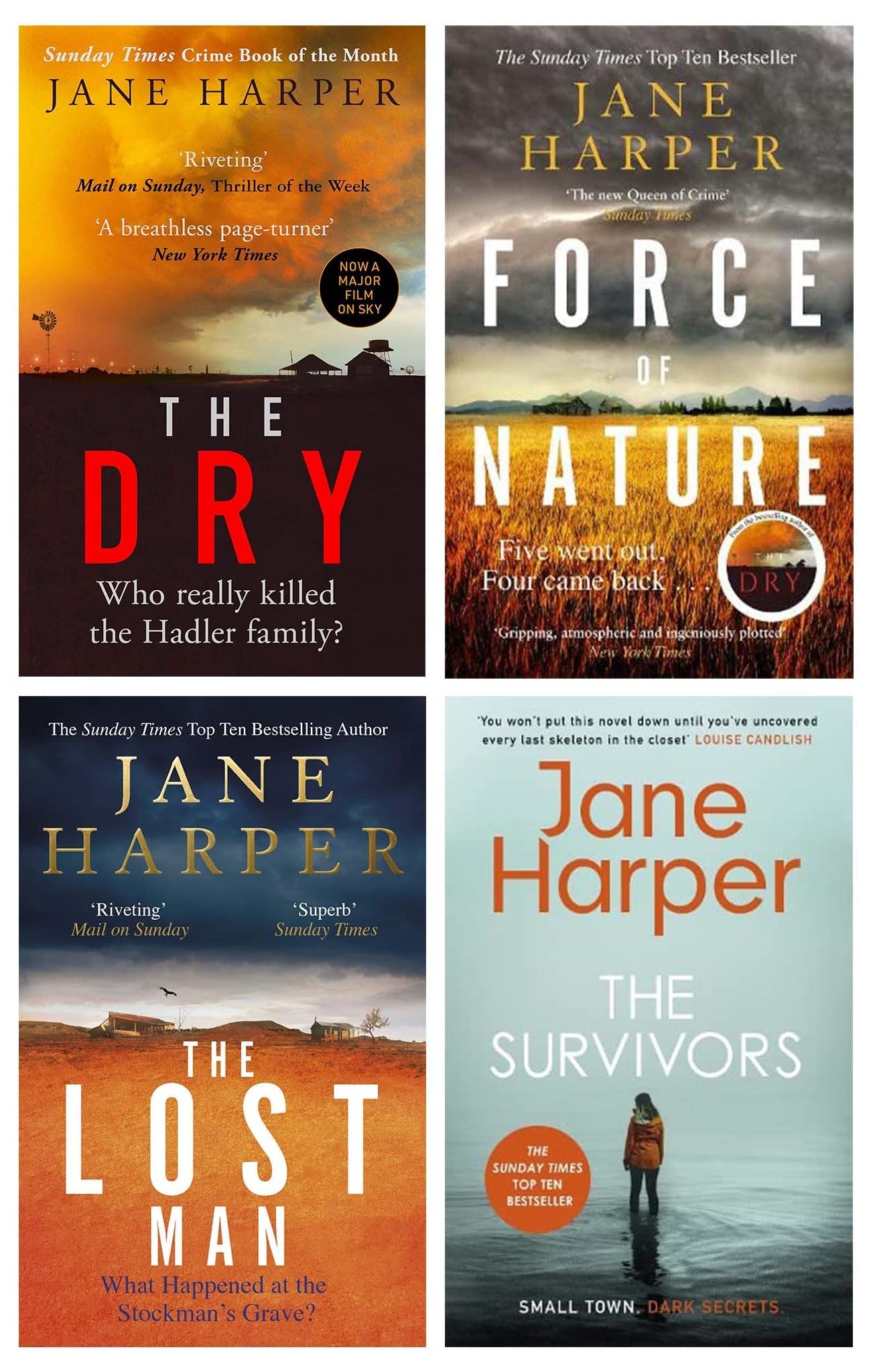 Jane Harper 4 Books Collection Set paperback - The Dry, Force of Nature, The Lost Man and The Survivors - back cover