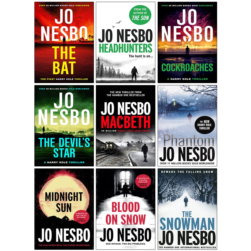 Jo Nesbo 8 Books Collection Set - The Bat, Headhunters, Cockroaches, The Devil's Star, Macbeth, Phantom, Midnight Sun, Blood on Snow - Paperback Crime Fiction