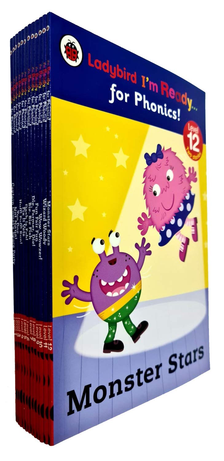 Ladybird I'm Ready For Phonics 12 Books Collection Set, Levels 1-12, Paperback, Ages 3-6 early reading phonics stories