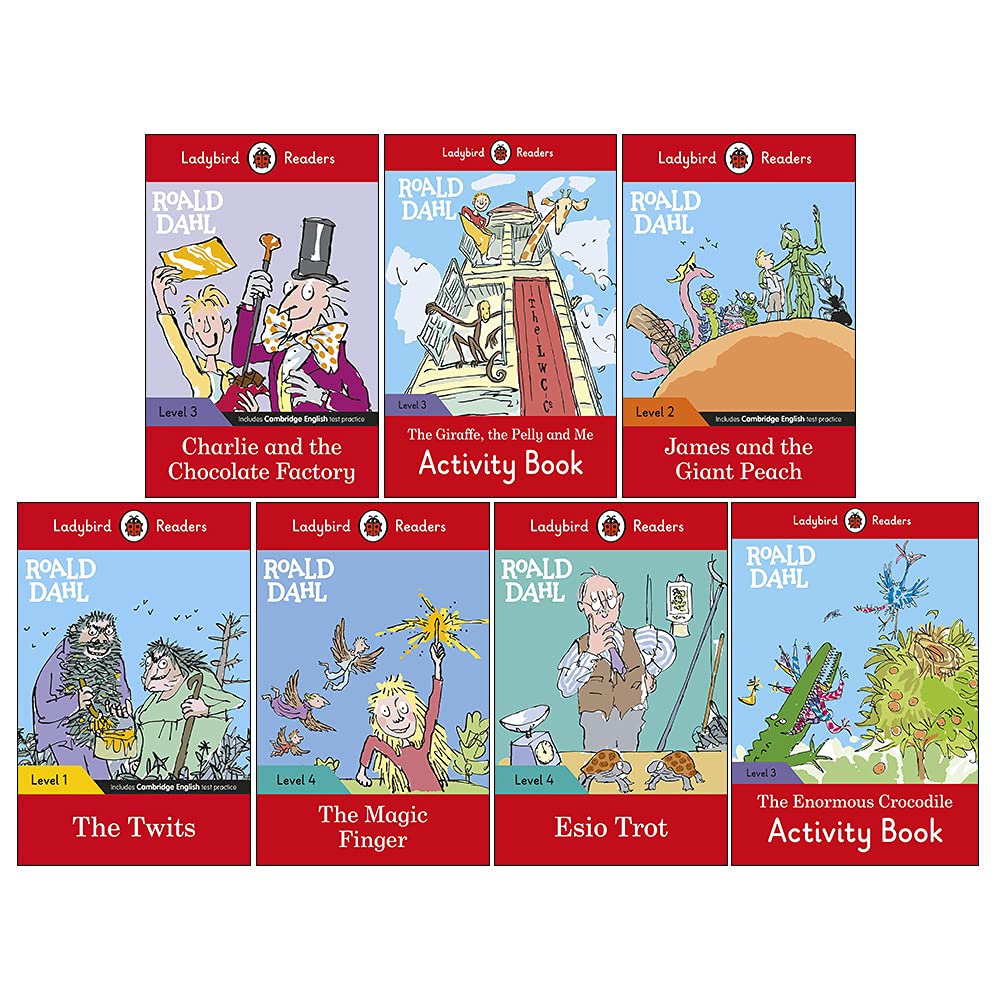 Ladybird Readers Roald Dahl Series Levels 1-4 7 Books Set paperback cover, graded English readers for children ages 5-7