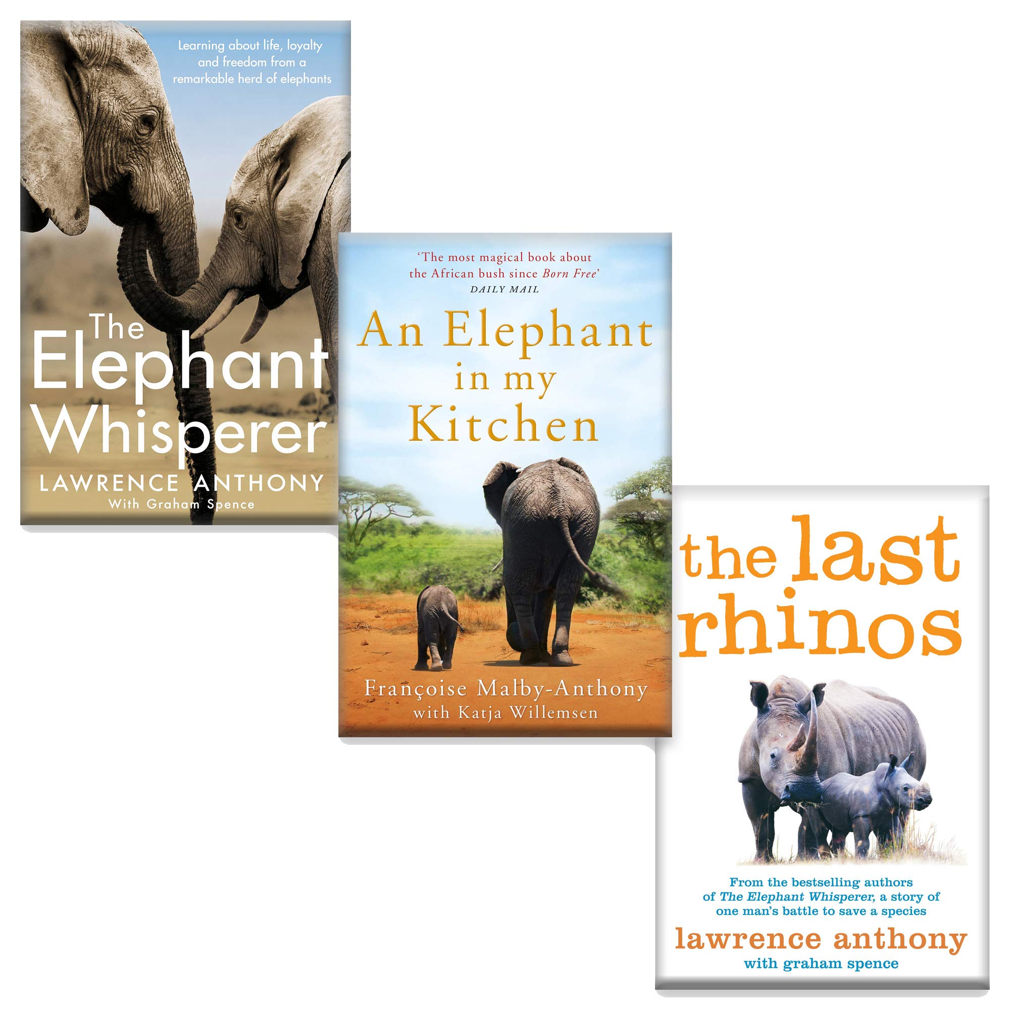 Lawrence Anthony 3 Books Collection Set - The Elephant Whisperer, An Elephant in My Kitchen, The Last Rhinos - Paperback wildlife memoirs