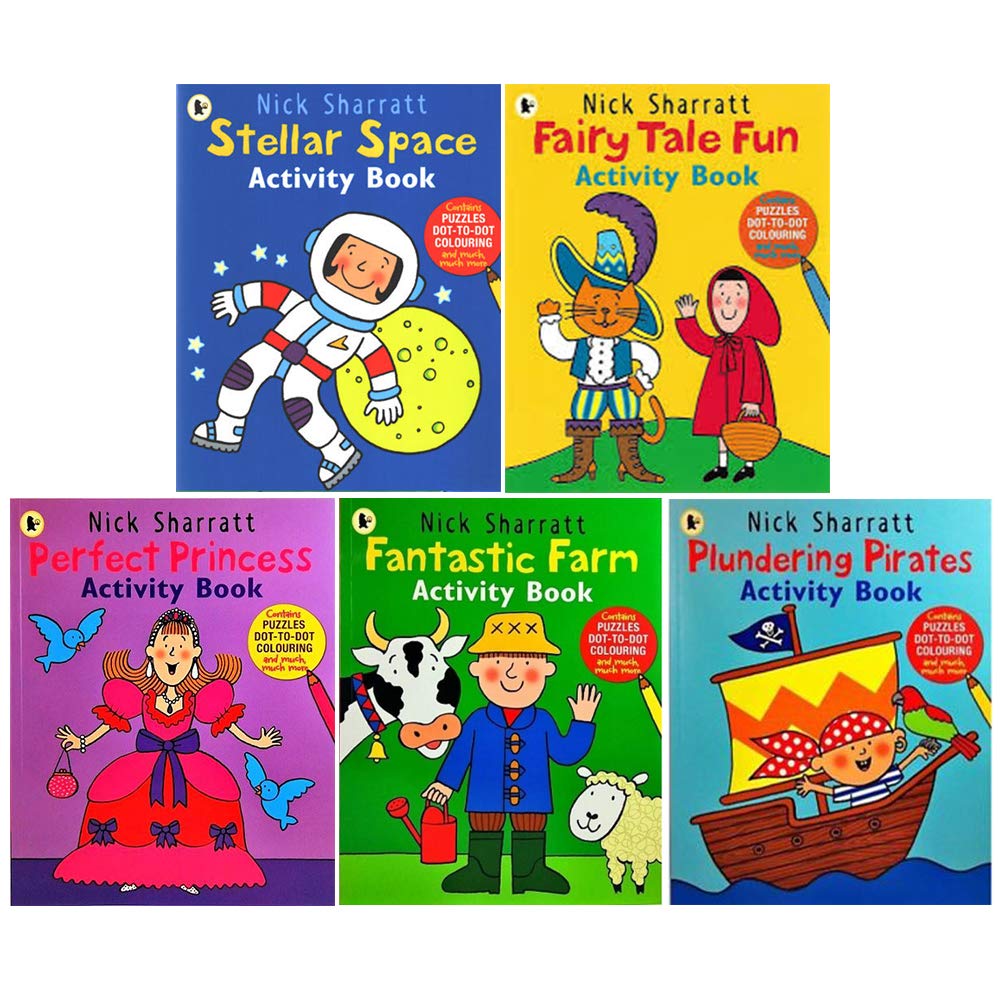 Nick Sharratt Activity 5 Books Collection Set - Stellar Space, Fairy Tale Fun, Fantastic Farm, Perfect Princess, Plundering Pirates - Paperback Ages 4-7