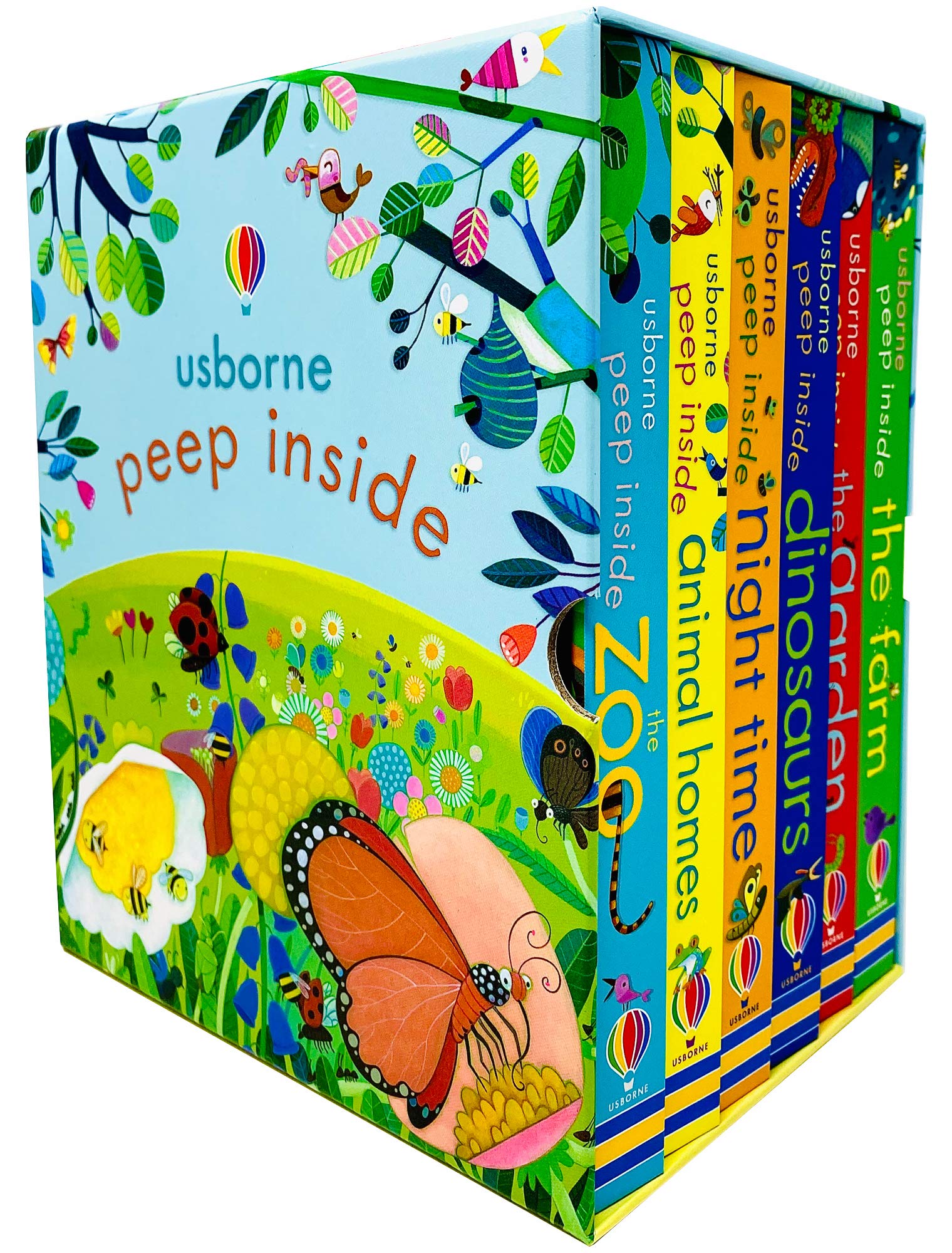 Peep Inside 6 Books Collection Box Set by Anna Milbourne (Usborne) - Zoo, Animal Homes, Night-Time, Dinosaurs, Garden & Farm - Board Book Ages 2-5