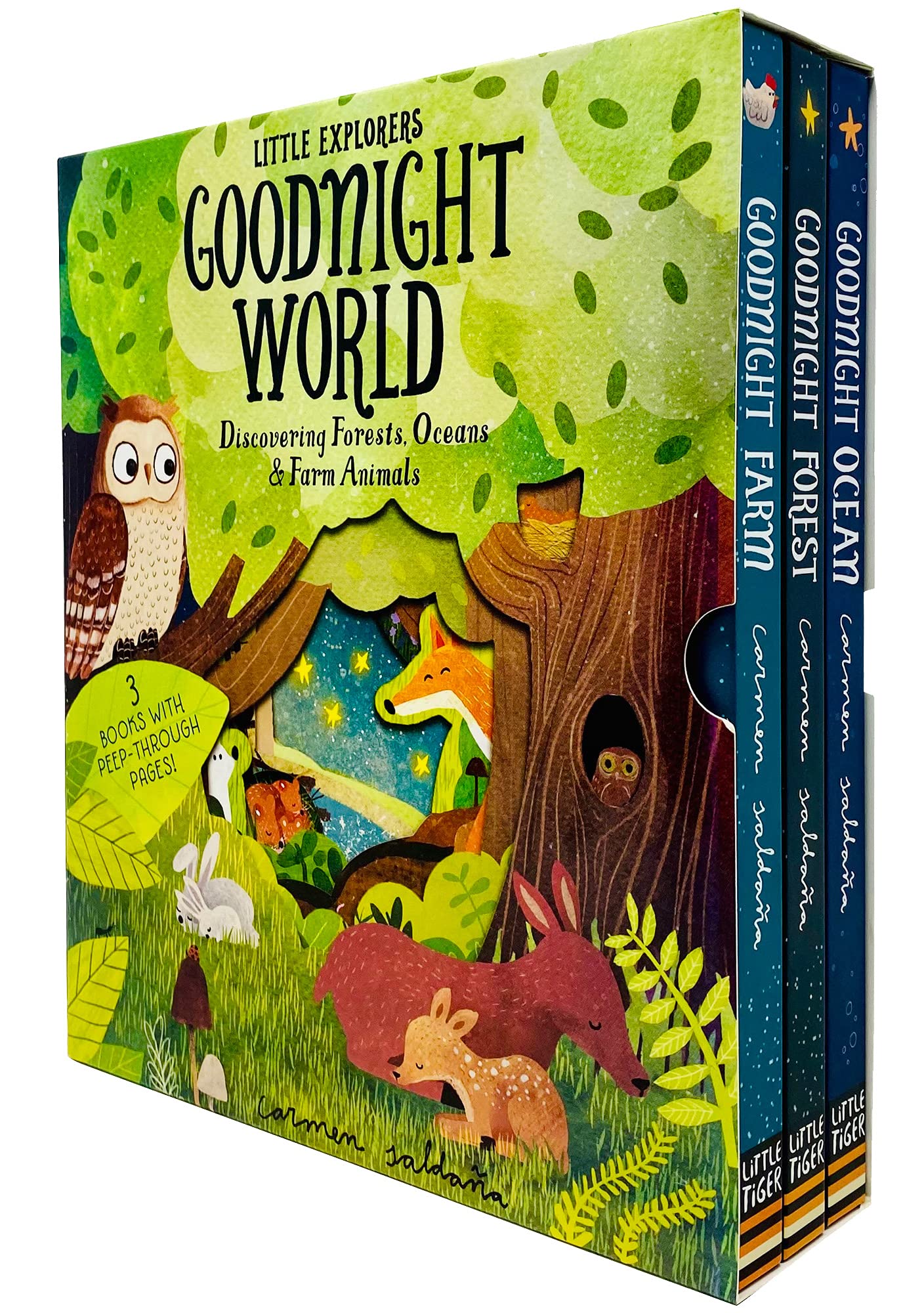 Peep Inside Goodnight World Little Explorers 3 Books Collection Set by Becky Davies - Goodnight Farm, Goodnight Forest, Goodnight Ocean - Board Book for Ages 0-5