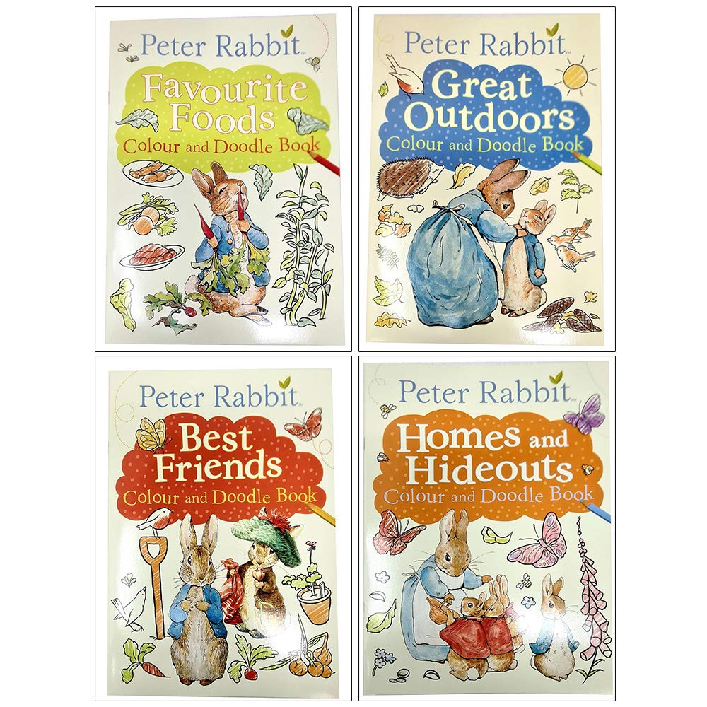 Peter Rabbit Colour and Doodle Book 4 Books Collection Set (Homes and Hideouts, Great Outdoors, Favourite Foods, Best Friends) by Beatrix Potter - Paperback - Ages 3-6