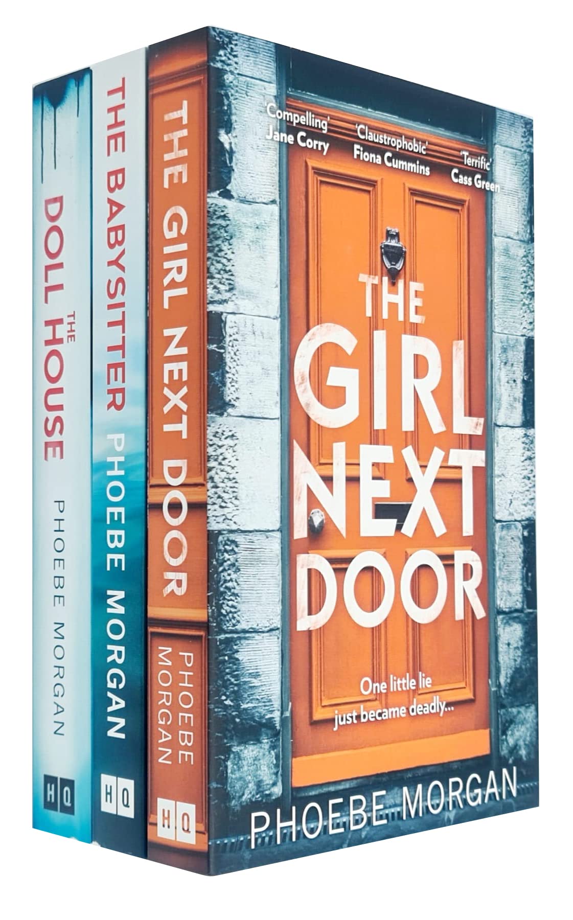 Phoebe Morgan Collection Set book covers - The Girl Next Door, The Babysitter & The Doll House paperback thrillers