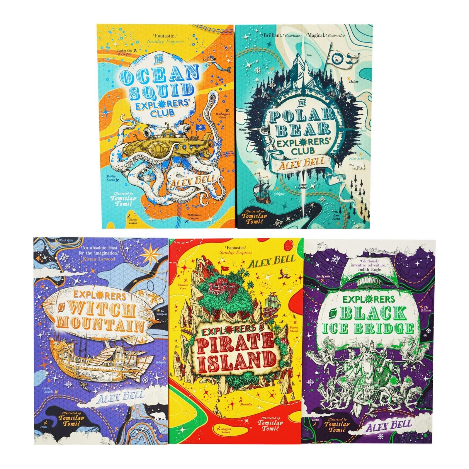 The Polar Bear Explorers' Club 5 Books Collection Set by Alex Bell - Paperback - Ages 9-12 - includes Explorers on Witch Mountain, Explorers on Black Ice Bridge, The Ocean Squid Explorers' Club and Explorers at Pirate Island