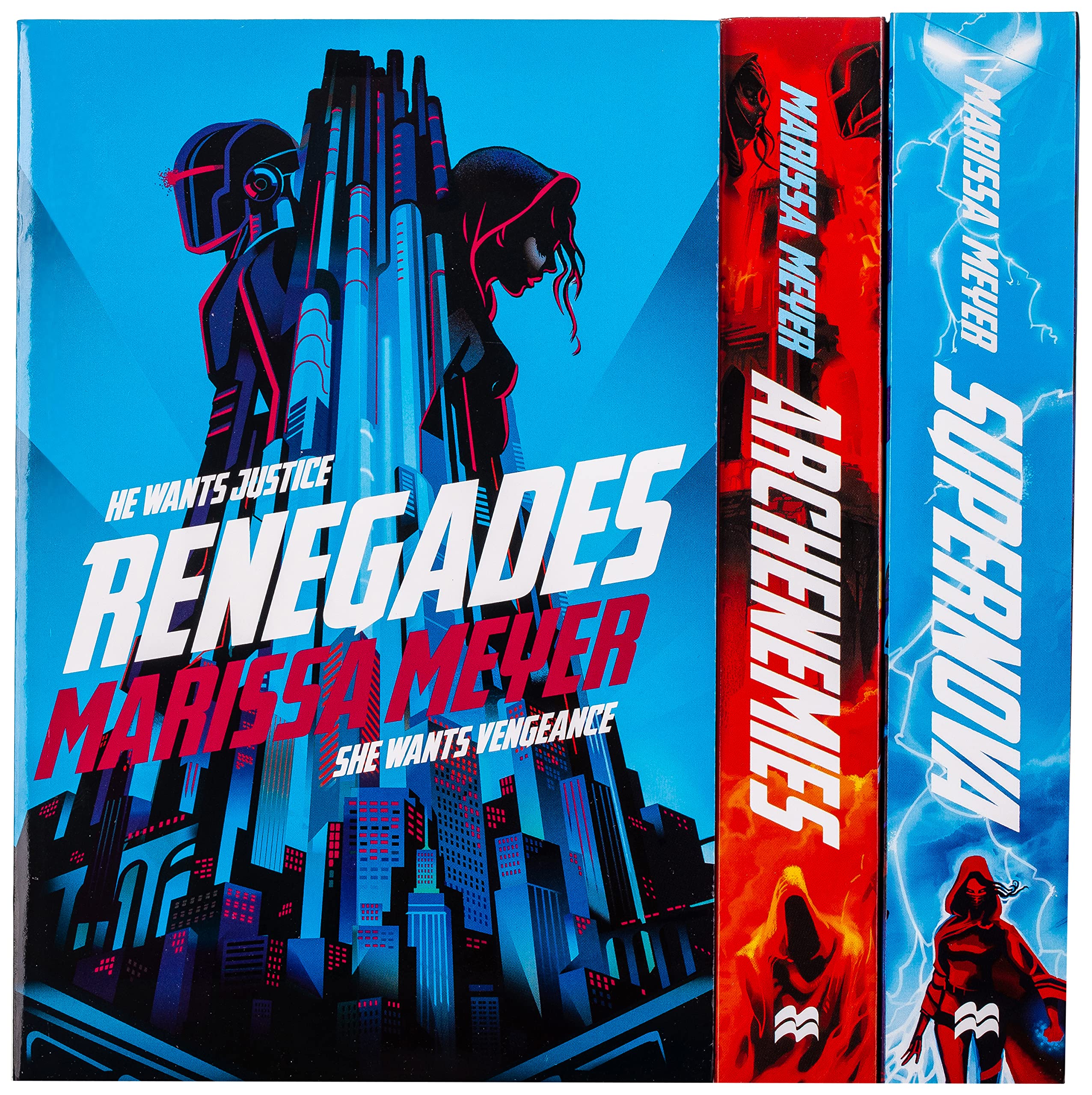 Renegades, Archenemies and Supernova paperback covers by Marissa Meyer - Young Adult superhero trilogy book set