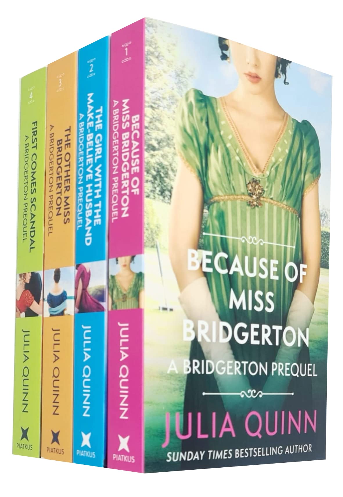 The Rokesbys Bridgerton Prequels 4 Books Collection Set by Julia Quinn - Paperback - Because of Miss Bridgerton, The Girl with the Make-Believe Husband, The Other Miss Bridgerton, First Comes Scandal