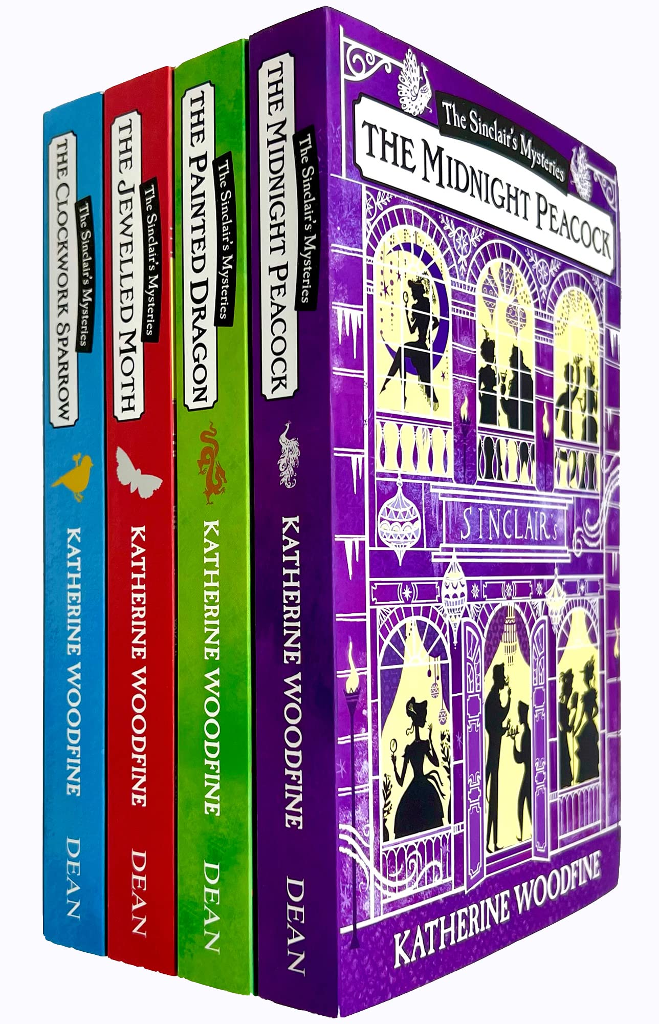 The Sinclair's Mysteries by Katherine Woodfine - 4 Books Paperback Collection Set including The Clockwork Sparrow, The Jewelled Moth, The Painted Dragon and The Midnight Peacock - Ages 9+