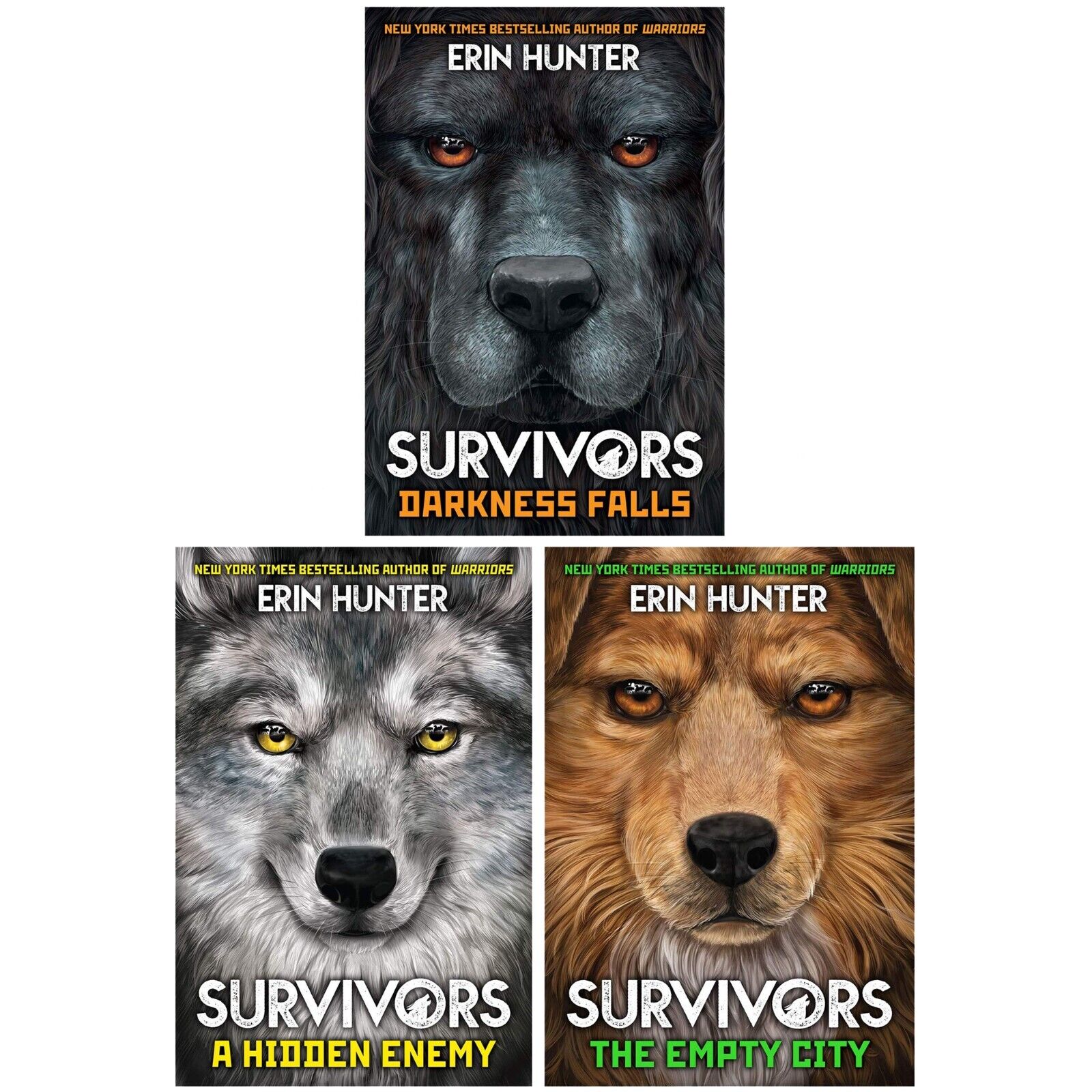Survivors Series 3 Books Collection Set by Erin Hunter - Darkness Falls, A Hidden Enemy, The Empty City - Paperback Boxed Set for Ages 8-12