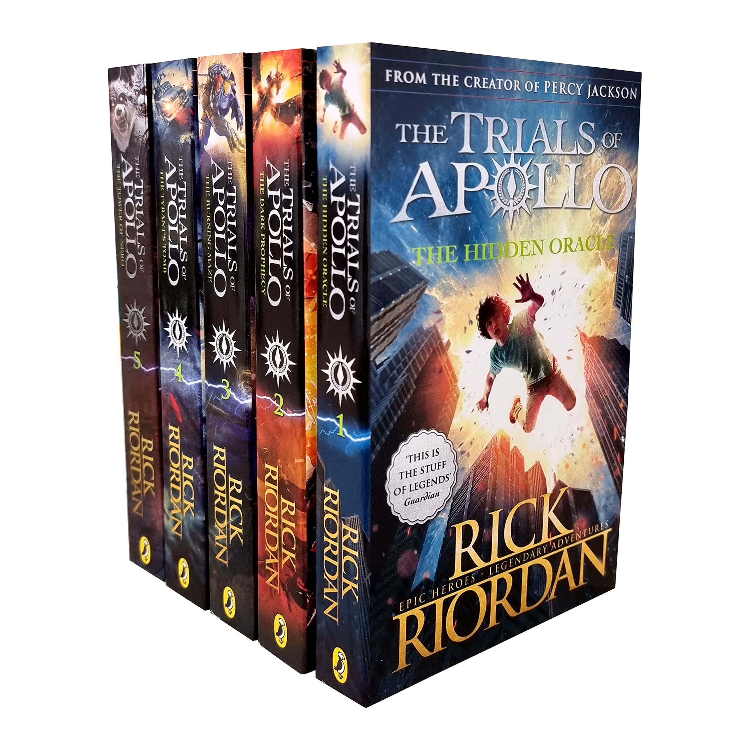 Trials of Apollo 5 Book Paperback Collection Set by Rick Riordan - Hidden Oracle, Dark Prophecy, Burning Maze, Tyrant's Tomb, Tower of Nero - Ages 9-12