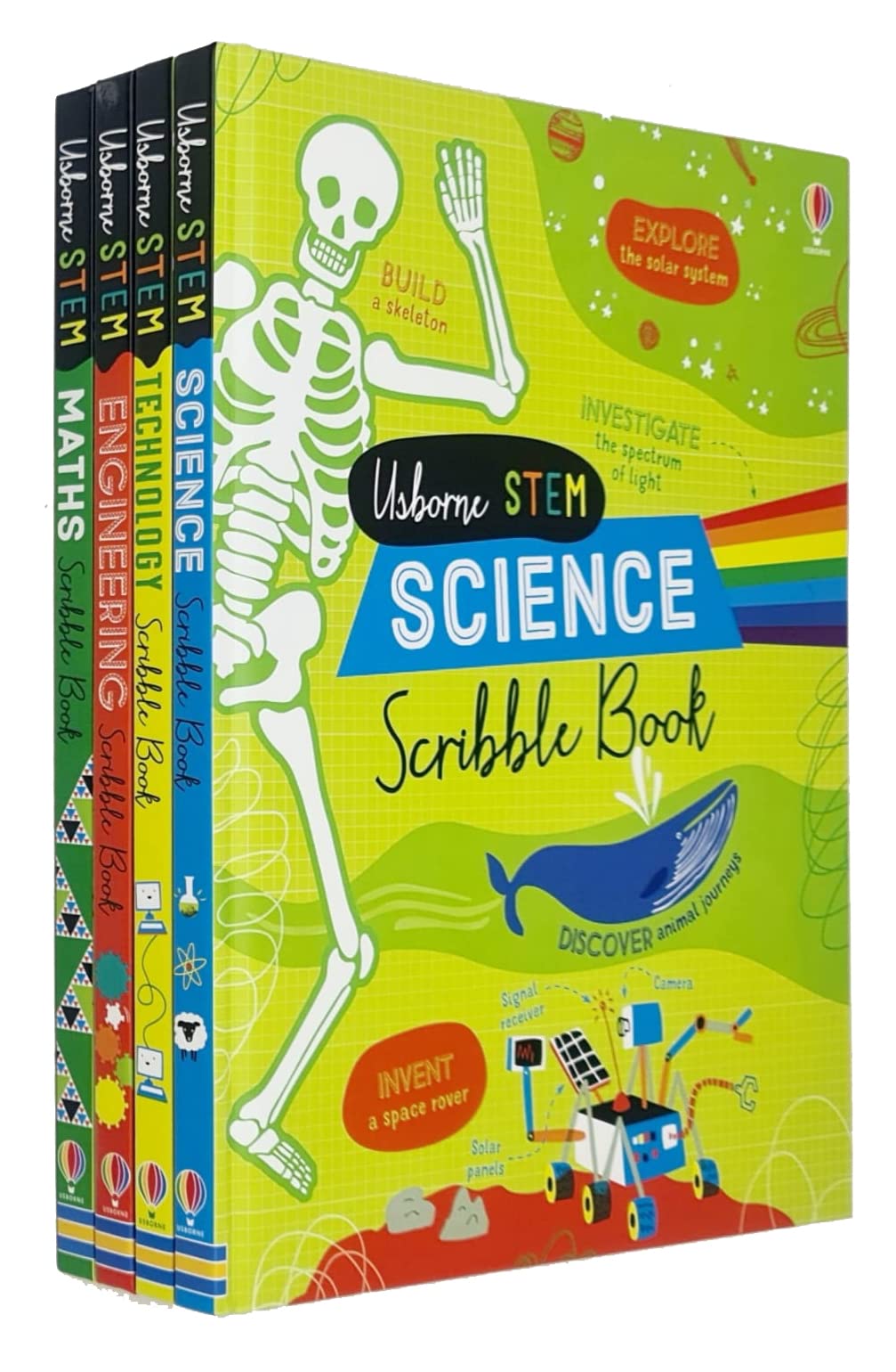 Usborne STEM Scribble Books 4 Book Collection Set - Science, Engineering, Technology and Maths Scribble Books - Hardback Ages 7+