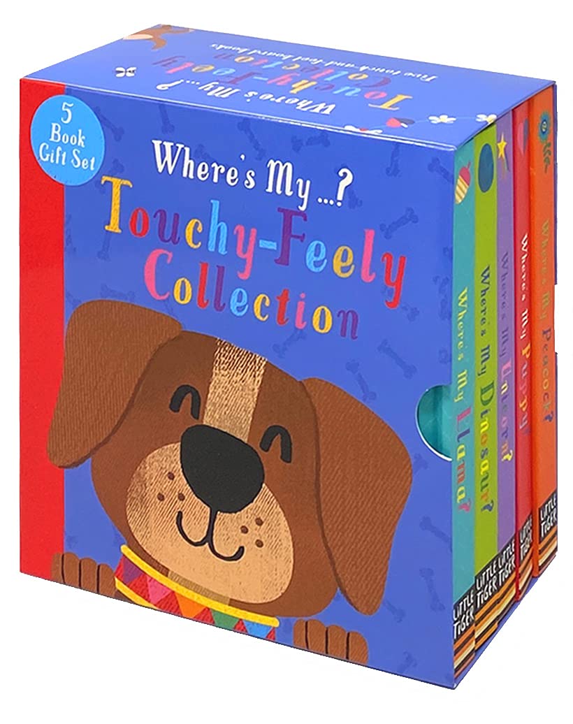 Where's My...? Touchy-Feely Collection 5 Books Box Set by Kate McLelland - Peacock, Puppy, Unicorn, Dinosaur & Llama board books for ages 0-5