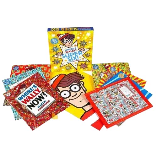 Where's Wally? The Super Six 6 Books Collection Set - all six paperback book spines showing titles, Martin Handford